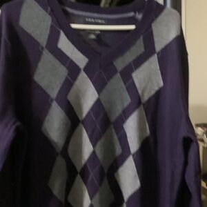 Banana Republic Purple and Gray V-Neck‎ Sweater, Large, fine merino wool